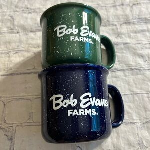 BOB EVANS FAMILY NAVY BLUE AND GREEN SPECKLED CERAMIC (2) SOUP/COFFEE MUGS